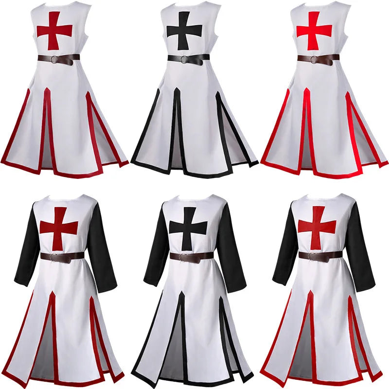 Color Cosplayer Medieval Knights Templar Tunic Cosplay Costumes Renaissance Surcoat Warrior Outfit Renaissance Black Cloak Top