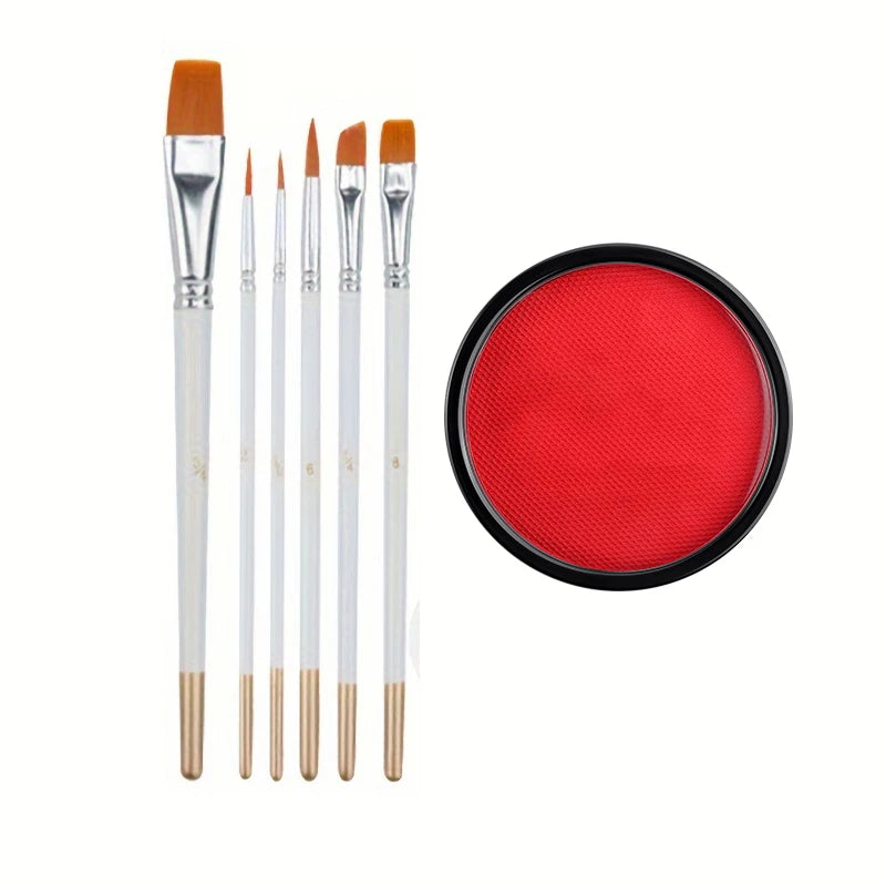 Black White Red 30G Monochromatic Water Solubility Body Makeup Face Paint with Brushes for Halloween Christmas Masquerade Party