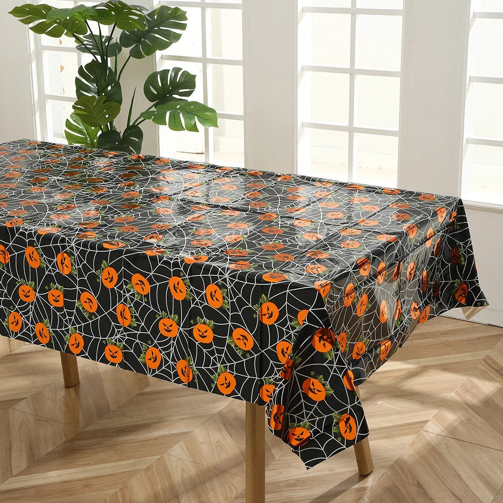 Halloween Disposable Plastic Tablecloth Horror Pumpkin Castle Bloody Handprints Tablecloth Halloween Party Home Decor Suppies