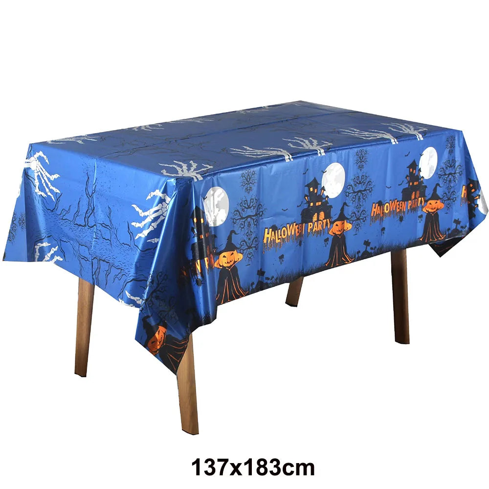 Halloween Disposable Plastic Tablecloth Horror Pumpkin Castle Bloody Handprints Tablecloth Halloween Party Home Decor Suppies