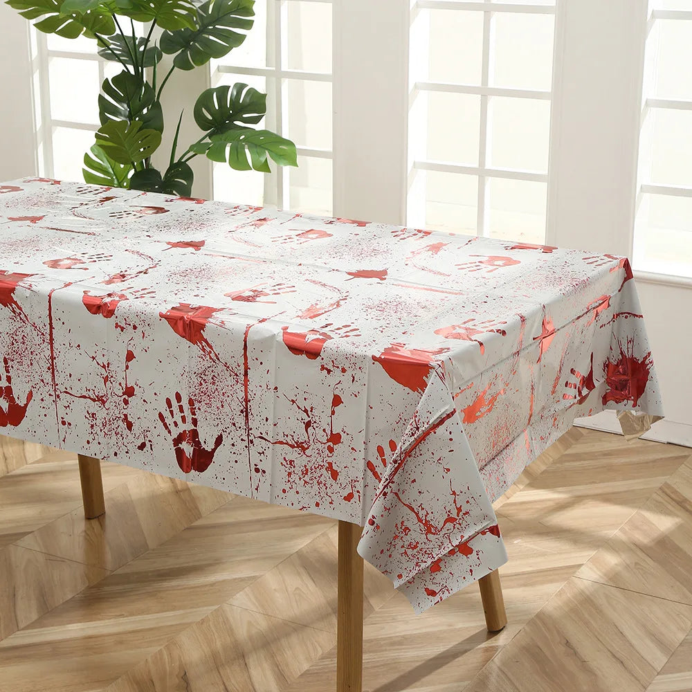 Halloween Disposable Plastic Tablecloth Horror Pumpkin Castle Bloody Handprints Tablecloth Halloween Party Home Decor Suppies