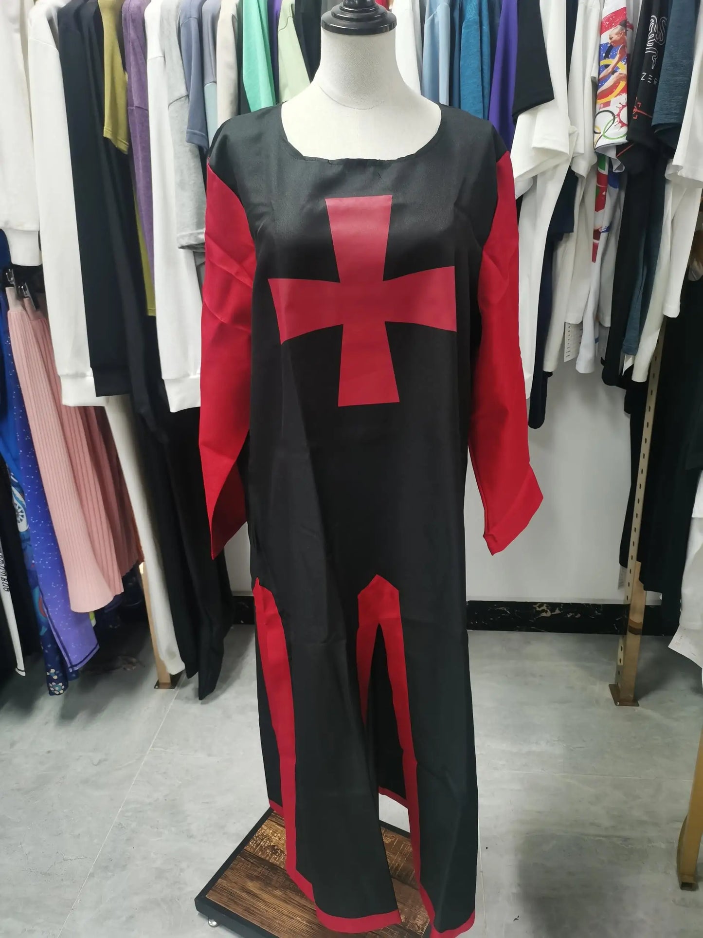 Color Cosplayer Medieval Knights Templar Tunic Cosplay Costumes Renaissance Surcoat Warrior Outfit Renaissance Black Cloak Top