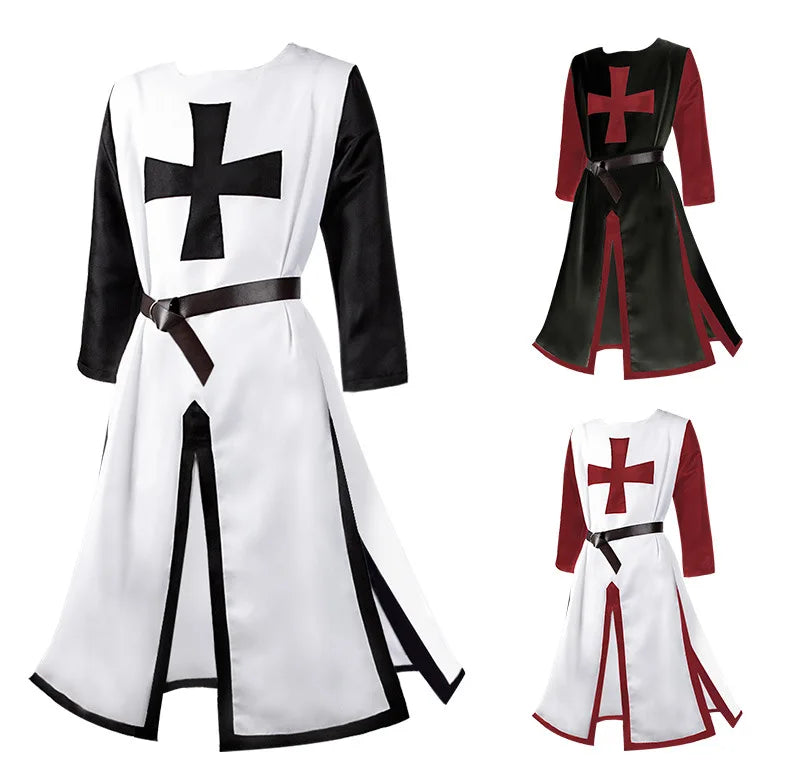 Color Cosplayer Medieval Knights Templar Tunic Cosplay Costumes Renaissance Surcoat Warrior Outfit Renaissance Black Cloak Top