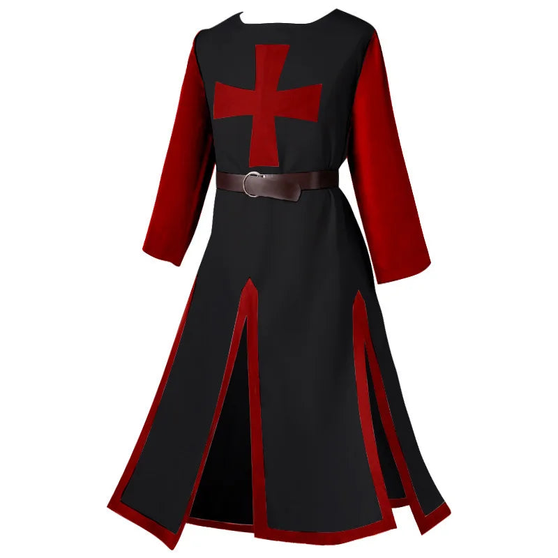 Color Cosplayer Medieval Knights Templar Tunic Cosplay Costumes Renaissance Surcoat Warrior Outfit Renaissance Black Cloak Top