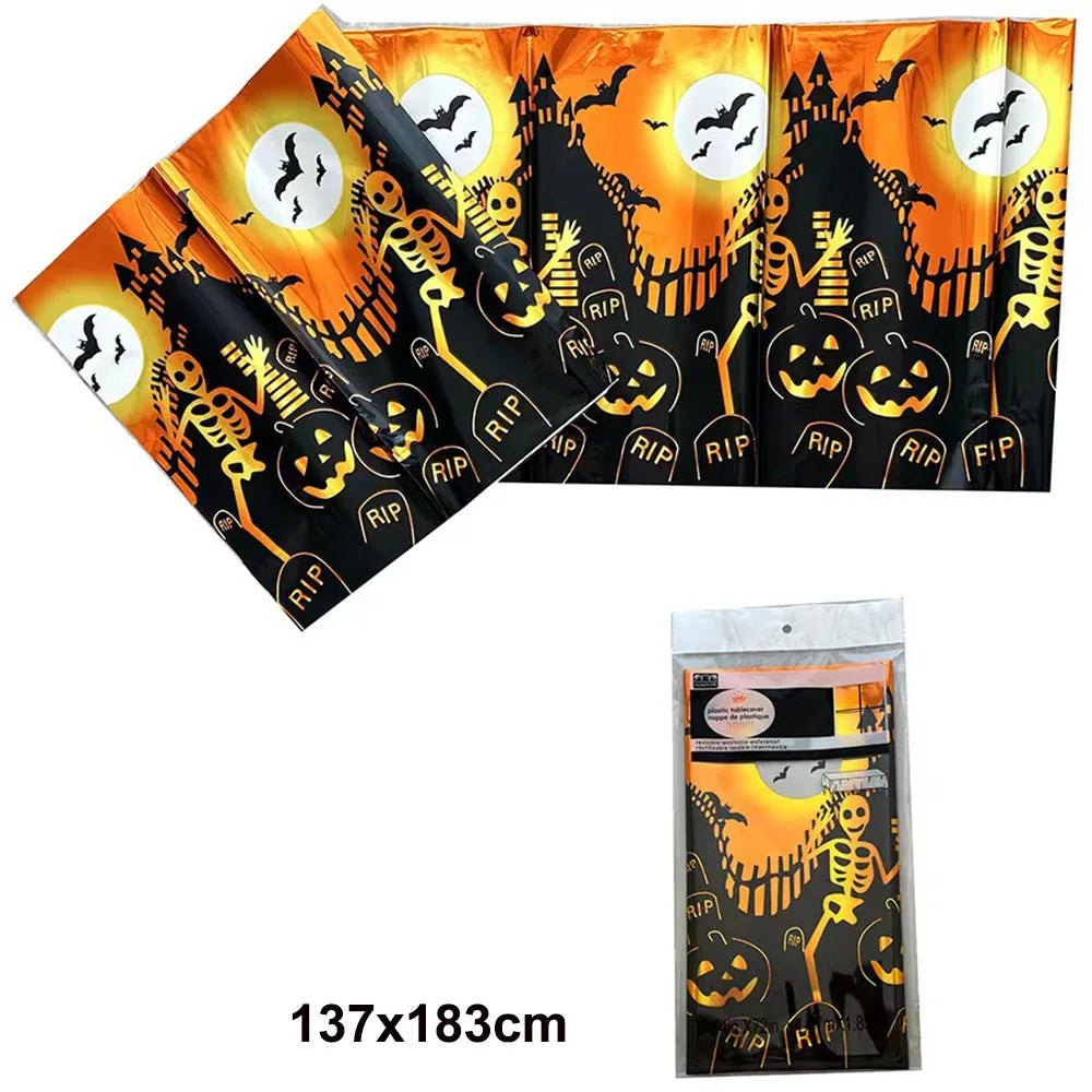 Halloween Disposable Plastic Tablecloth Horror Pumpkin Castle Bloody Handprints Tablecloth Halloween Party Home Decor Suppies