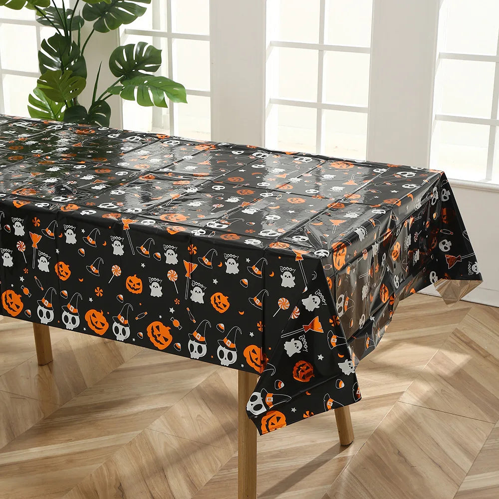 Halloween Disposable Plastic Tablecloth Horror Pumpkin Castle Bloody Handprints Tablecloth Halloween Party Home Decor Suppies