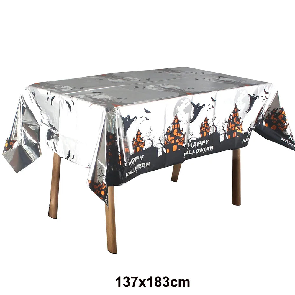Halloween Disposable Plastic Tablecloth Horror Pumpkin Castle Bloody Handprints Tablecloth Halloween Party Home Decor Suppies