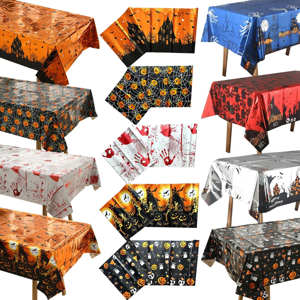 Halloween Disposable Plastic Tablecloth Horror Pumpkin Castle Bloody Handprints Tablecloth Halloween Party Home Decor Suppies