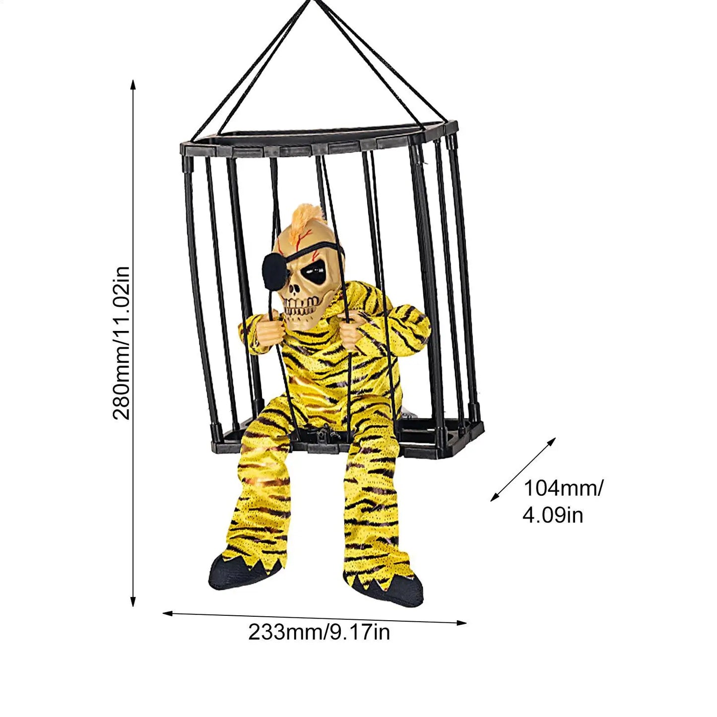 New Halloween Hanging Ghost In Cage Prop Statue Voice Control Cage Design Luminous Skull Figurine Scary Talking Prisoner Decor