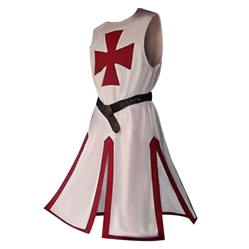 Plus Size Men Medieval Cosplay Robes Templar Knight Crusader Surcoat Long Sleeve Short Tops Reenactment Costume