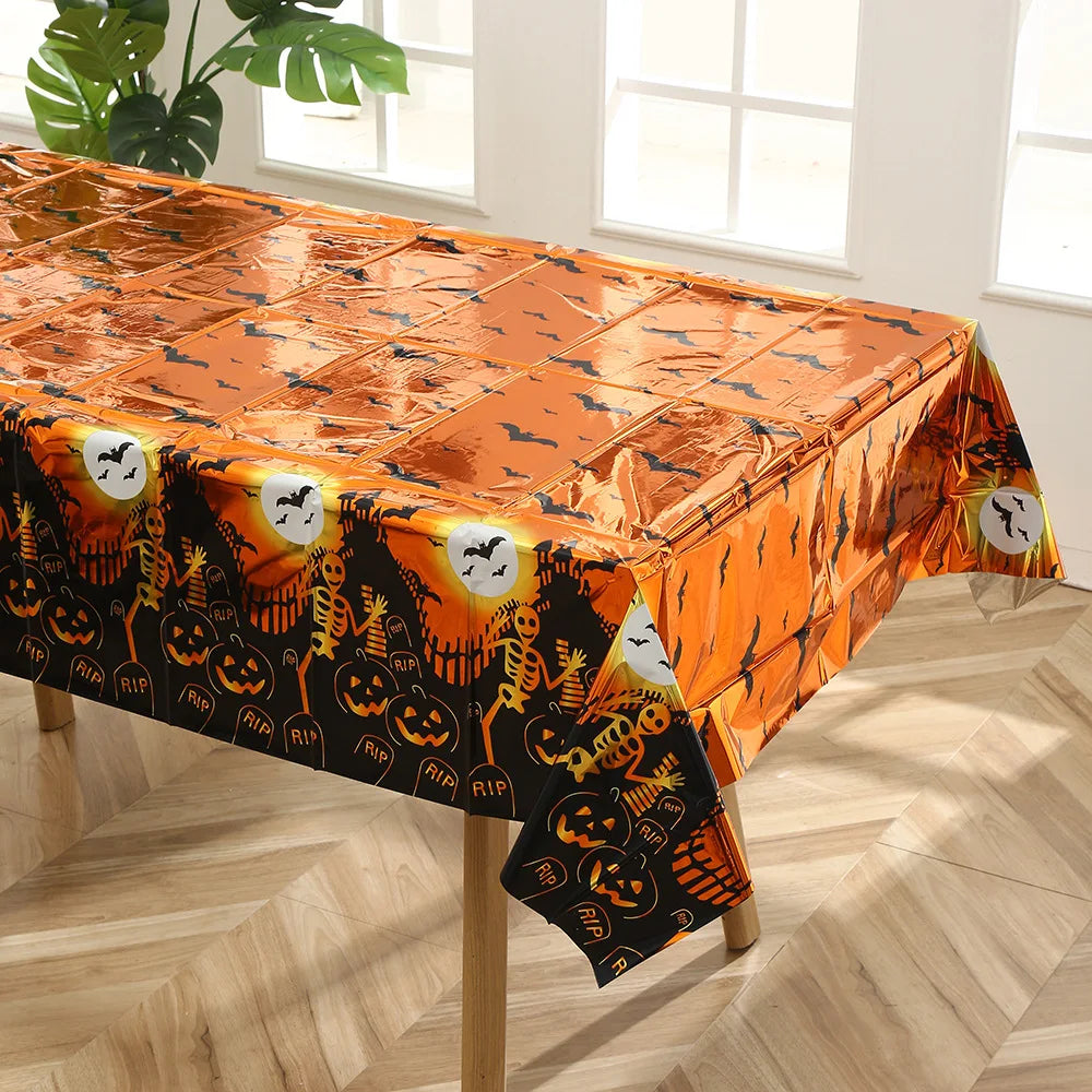 Halloween Disposable Plastic Tablecloth Horror Pumpkin Castle Bloody Handprints Tablecloth Halloween Party Home Decor Suppies