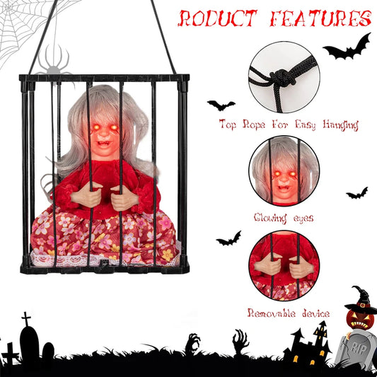 Animated Halloween Decoration Scary Prisoner Activated Sensor Light Up Eyes Spooky Sound Skull Ghost Haunted House Hanging Decor