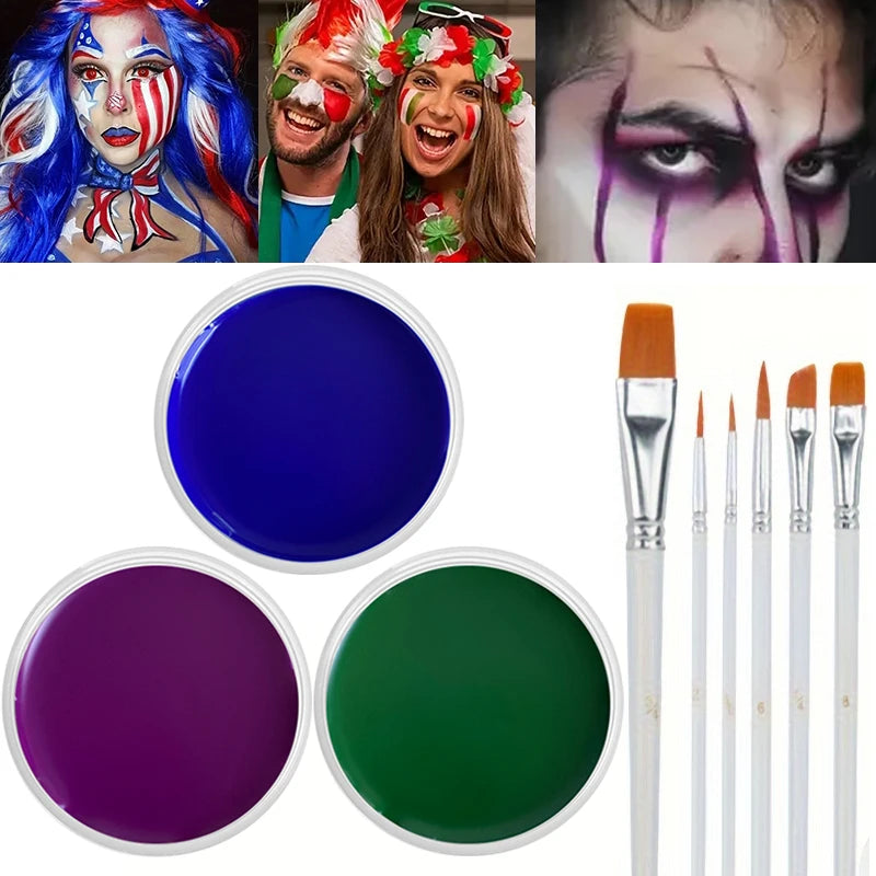 White Black Red Face Body Paint Adult Oil Body Paint Set FX Clown Vampire Skeleton Role Play Halloween Makeup with 6 Brushes