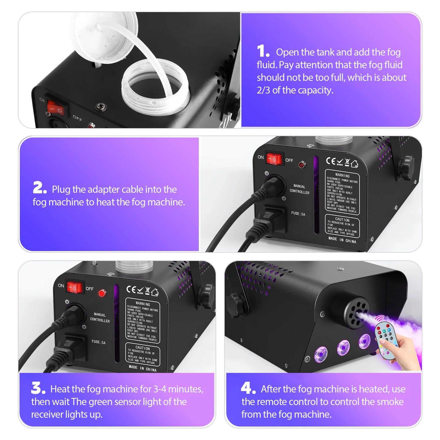Fieryzeal 500W Smoke Machine Wireless Control Fog Machine RGB LED Stage Lighting Effect Professional Stage Fogger for Halloween