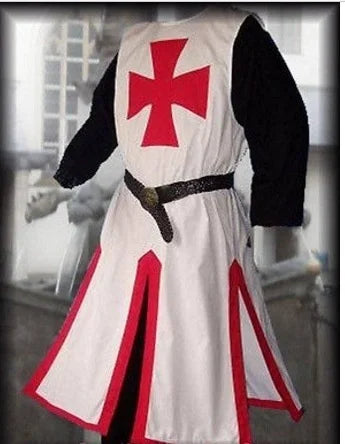 Plus Size Men Medieval Cosplay Robes Templar Knight Crusader Surcoat Long Sleeve Short Tops Reenactment Costume