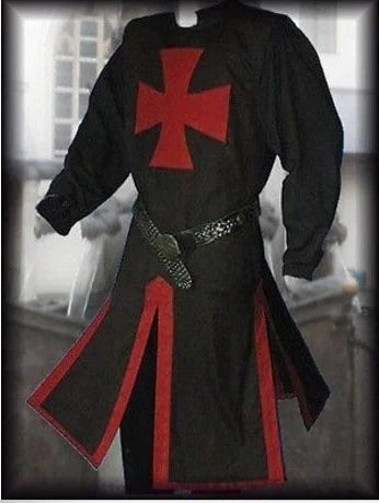 Plus Size Men Medieval Cosplay Robes Templar Knight Crusader Surcoat Long Sleeve Short Tops Reenactment Costume