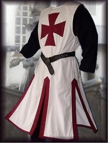 Plus Size Men Medieval Cosplay Robes Templar Knight Crusader Surcoat Long Sleeve Short Tops Reenactment Costume