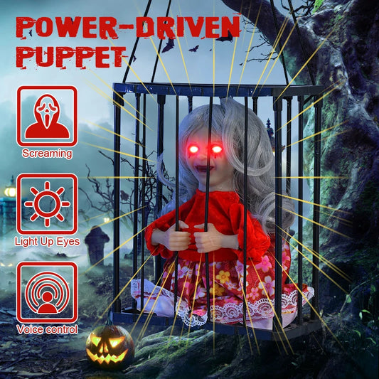 Animated Halloween Decoration Scary Prisoner Activated Sensor Light Up Eyes Spooky Sound Skull Ghost Haunted House Hanging Decor