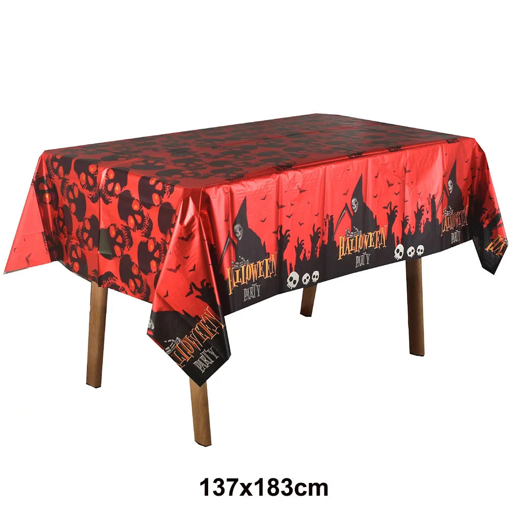 Halloween Disposable Plastic Tablecloth Horror Pumpkin Castle Bloody Handprints Tablecloth Halloween Party Home Decor Suppies