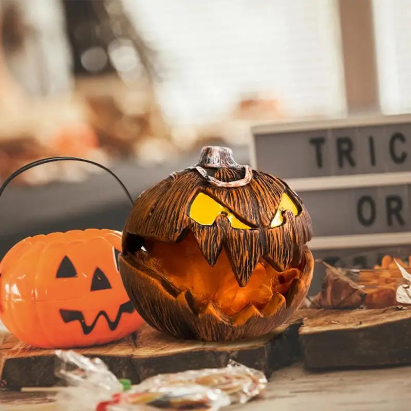Unique LED Devil Pumpkin Lantern Halloween Evil Pumpkin Lamp Flashing Ghost Lighting Festival Halloween Party Decoration
