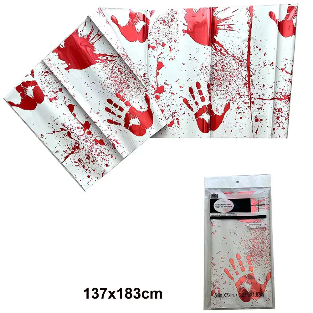 Halloween Disposable Plastic Tablecloth Horror Pumpkin Castle Bloody Handprints Tablecloth Halloween Party Home Decor Suppies
