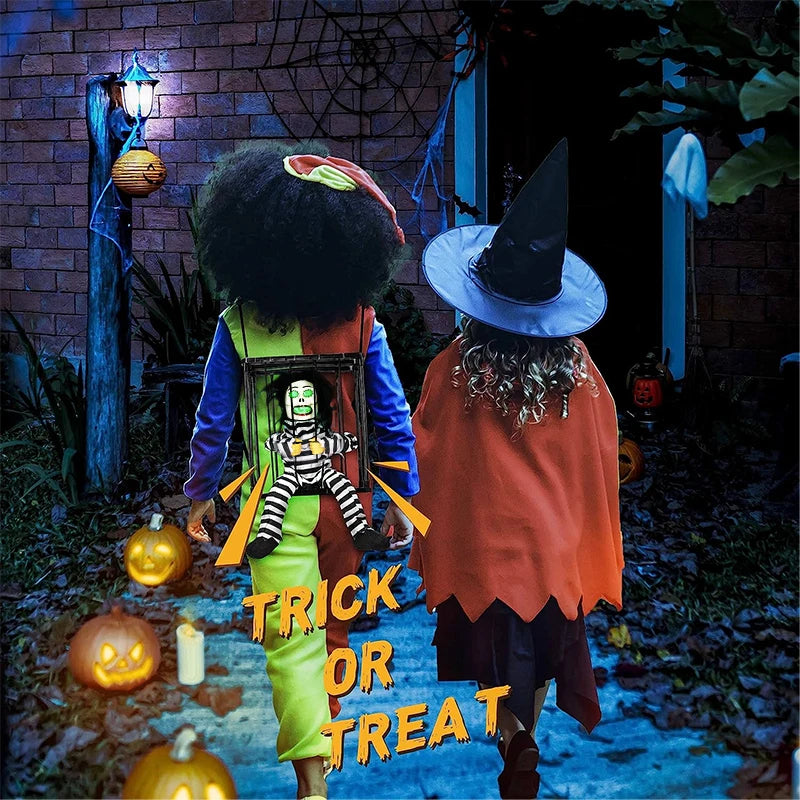 Animated Halloween Decoration Scary Prisoner Activated Sensor Light Up Eyes Spooky Sound Skull Ghost Haunted House Hanging Decor