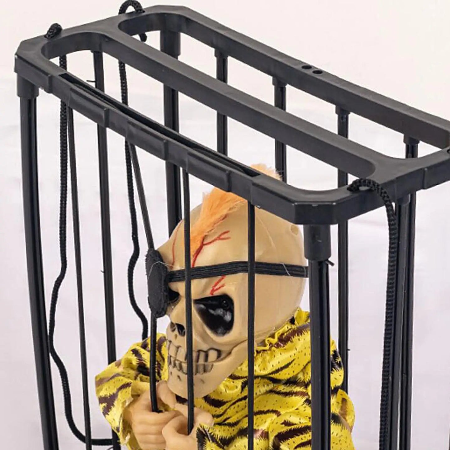 New Halloween Hanging Ghost In Cage Prop Statue Voice Control Cage Design Luminous Skull Figurine Scary Talking Prisoner Decor
