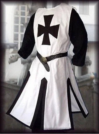 Plus Size Men Medieval Cosplay Robes Templar Knight Crusader Surcoat Long Sleeve Short Tops Reenactment Costume