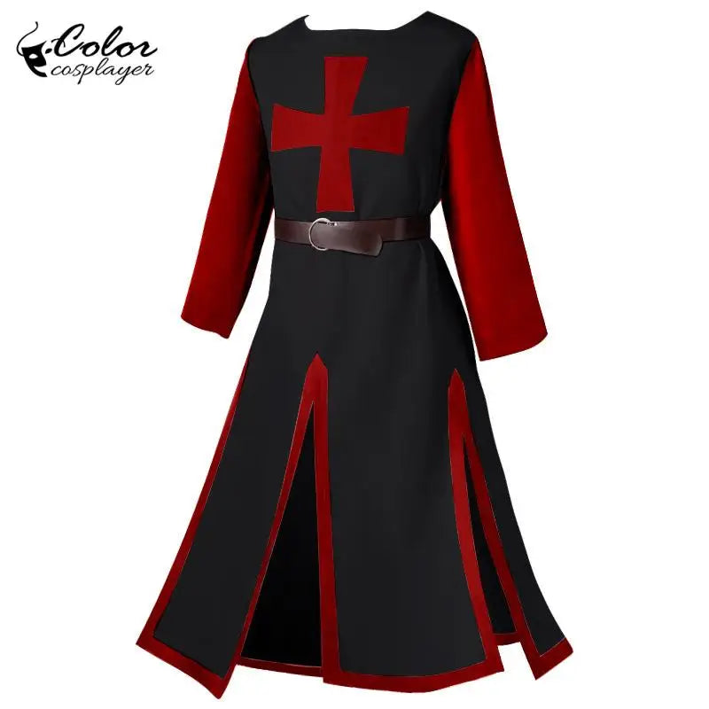 Color Cosplayer Medieval Knights Templar Tunic Cosplay Costumes Renaissance Surcoat Warrior Outfit Renaissance Black Cloak Top