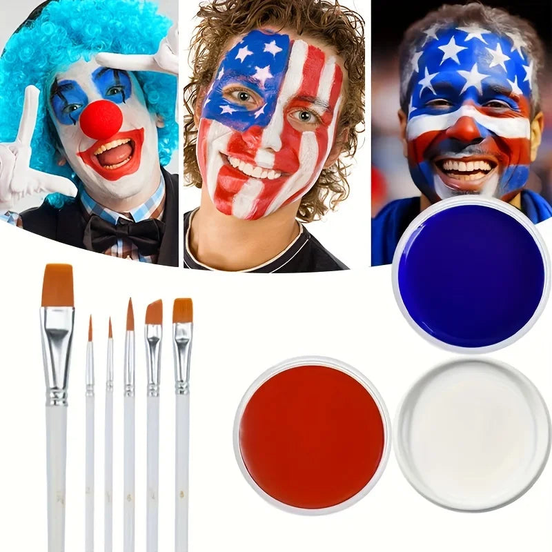 White Black Red Face Body Paint Adult Oil Body Paint Set FX Clown Vampire Skeleton Role Play Halloween Makeup with 6 Brushes
