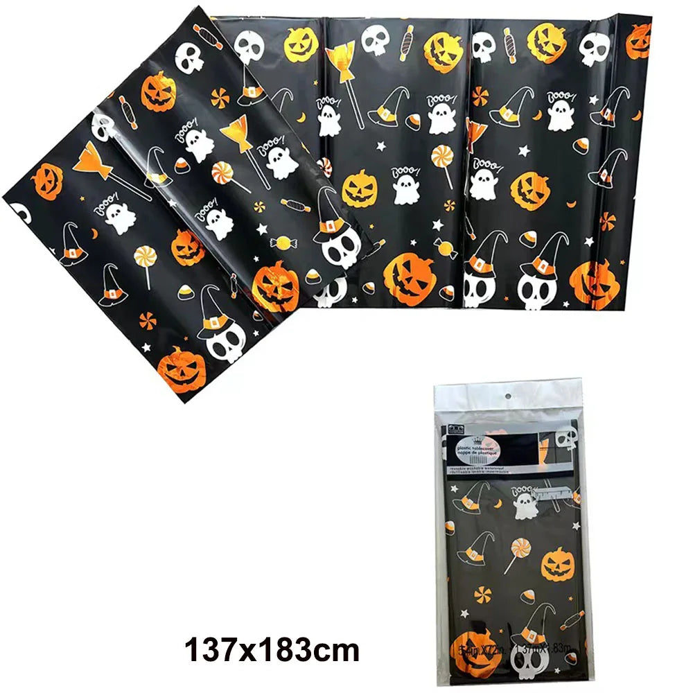 Halloween Disposable Plastic Tablecloth Horror Pumpkin Castle Bloody Handprints Tablecloth Halloween Party Home Decor Suppies