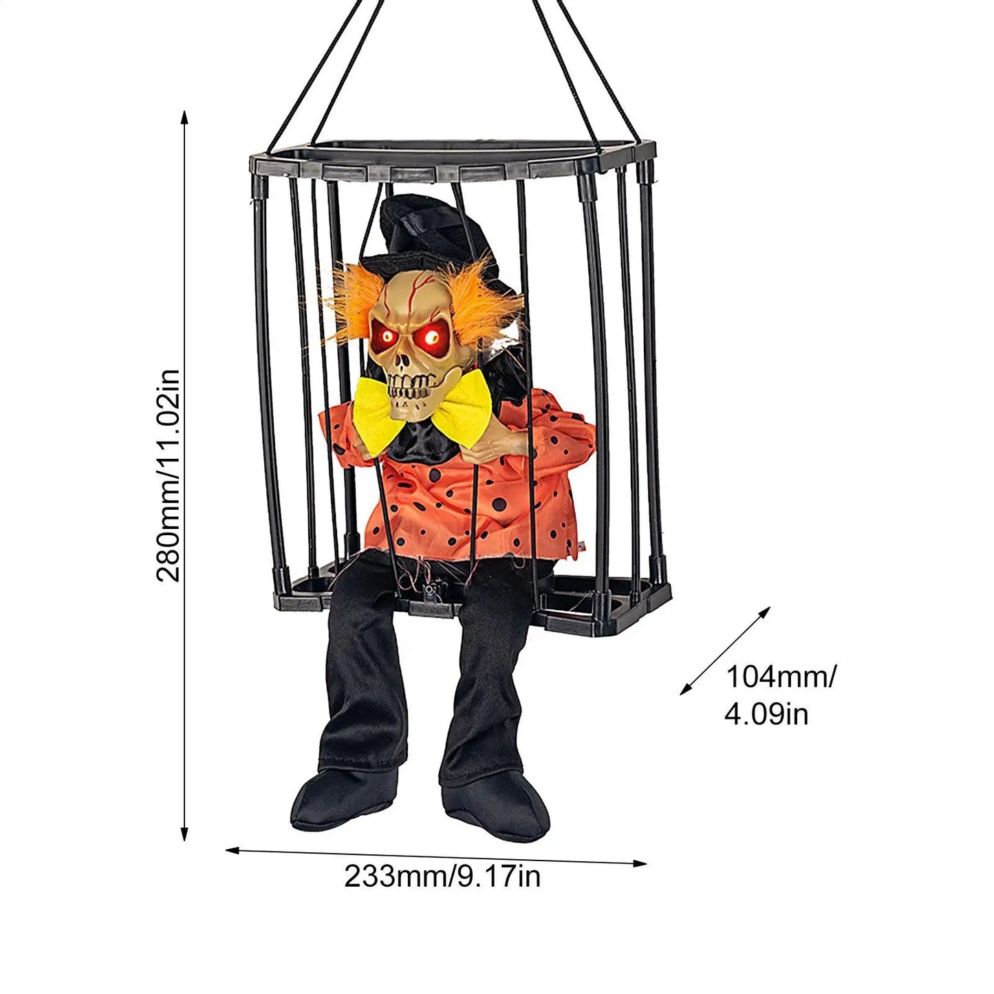 New Halloween Hanging Ghost In Cage Prop Statue Voice Control Cage Design Luminous Skull Figurine Scary Talking Prisoner Decor