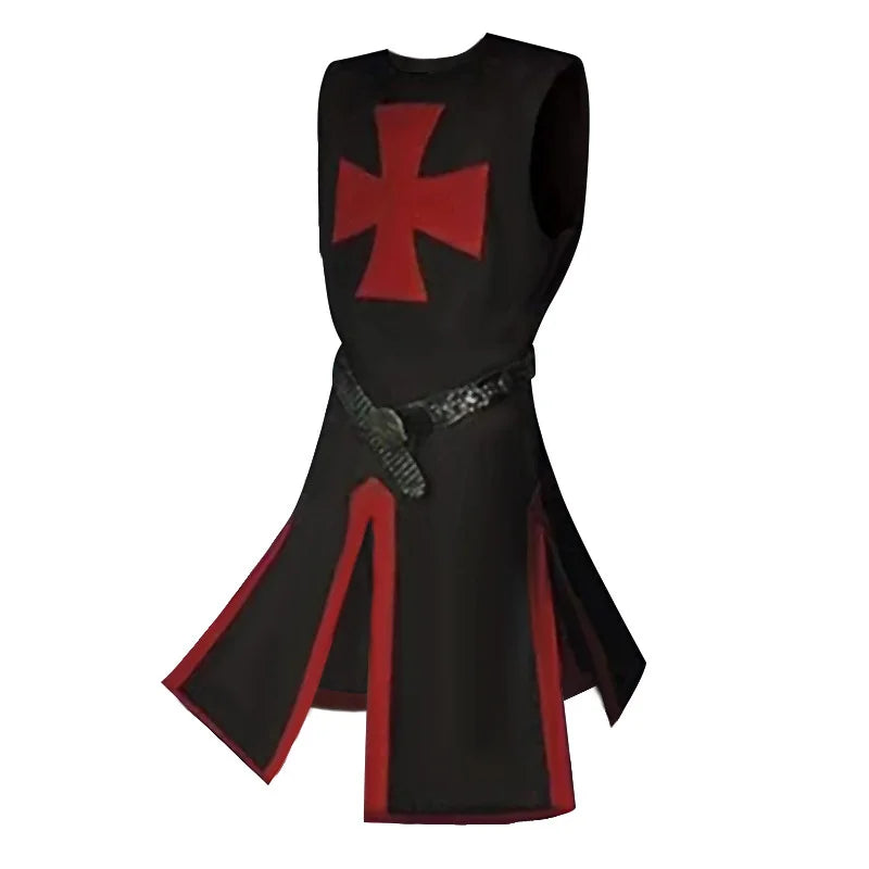 Plus Size Men Medieval Cosplay Robes Templar Knight Crusader Surcoat Long Sleeve Short Tops Reenactment Costume