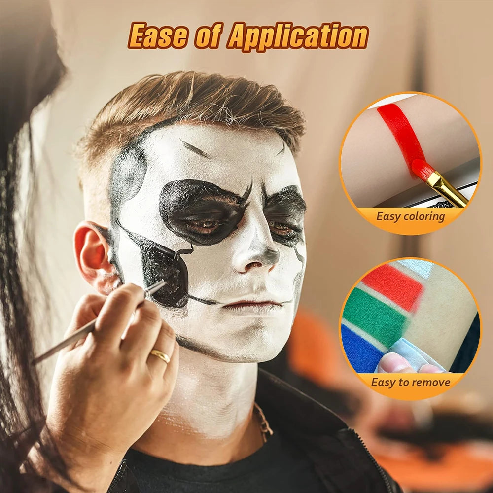 Black White Red 30G Monochromatic Water Solubility Body Makeup Face Paint with Brushes for Halloween Christmas Masquerade Party