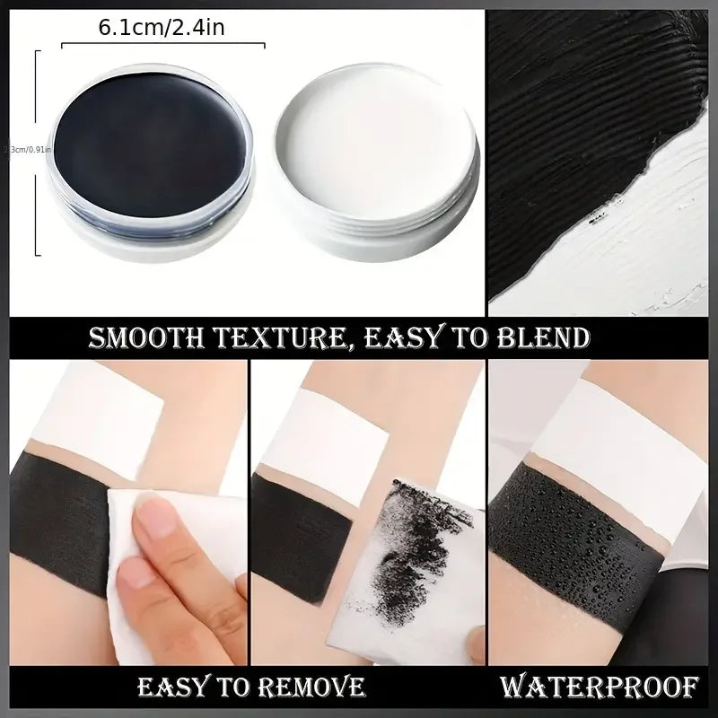 White Black Red Face Body Paint Adult Oil Body Paint Set FX Clown Vampire Skeleton Role Play Halloween Makeup with 6 Brushes