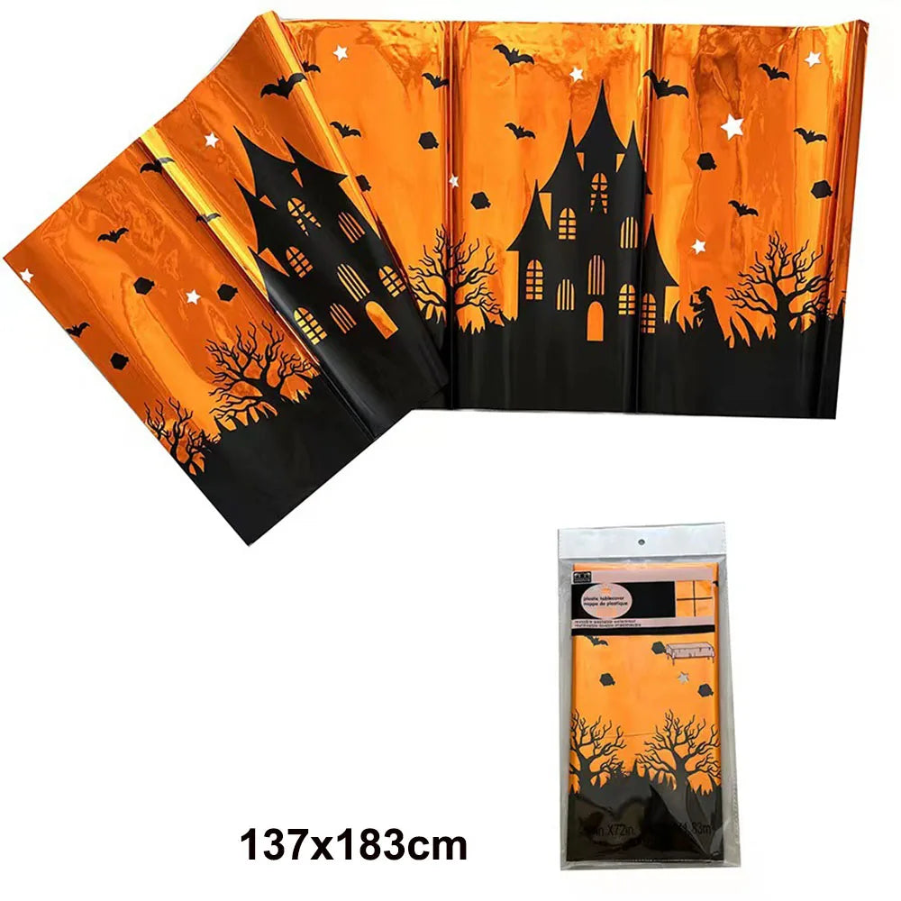 Halloween Disposable Plastic Tablecloth Horror Pumpkin Castle Bloody Handprints Tablecloth Halloween Party Home Decor Suppies