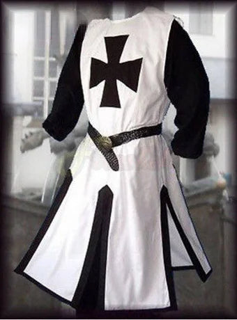 Plus Size Men Medieval Cosplay Robes Templar Knight Crusader Surcoat Long Sleeve Short Tops Reenactment Costume