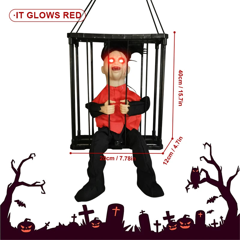 Animated Halloween Decoration Scary Prisoner Activated Sensor Light Up Eyes Spooky Sound Skull Ghost Haunted House Hanging Decor