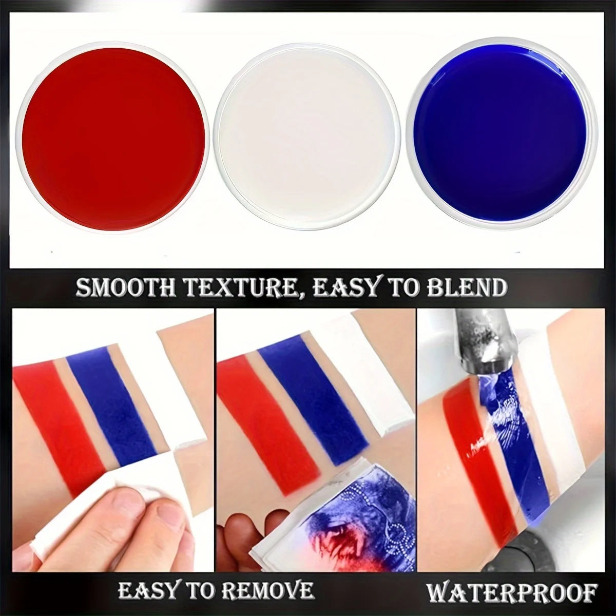 White Black Red Face Body Paint Adult Oil Body Paint Set FX Clown Vampire Skeleton Role Play Halloween Makeup with 6 Brushes