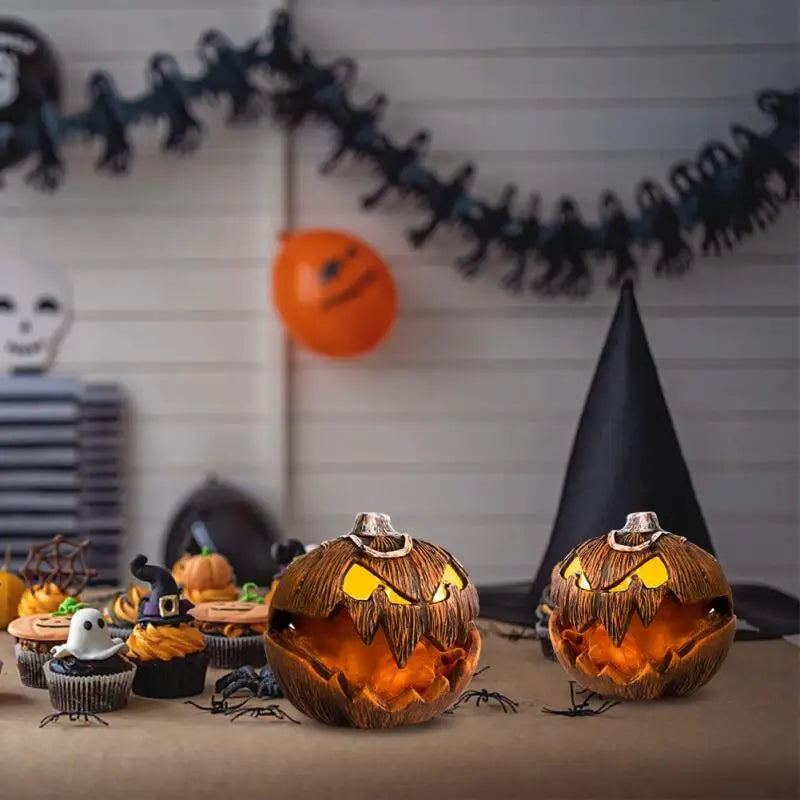 Unique LED Devil Pumpkin Lantern Halloween Evil Pumpkin Lamp Flashing Ghost Lighting Festival Halloween Party Decoration
