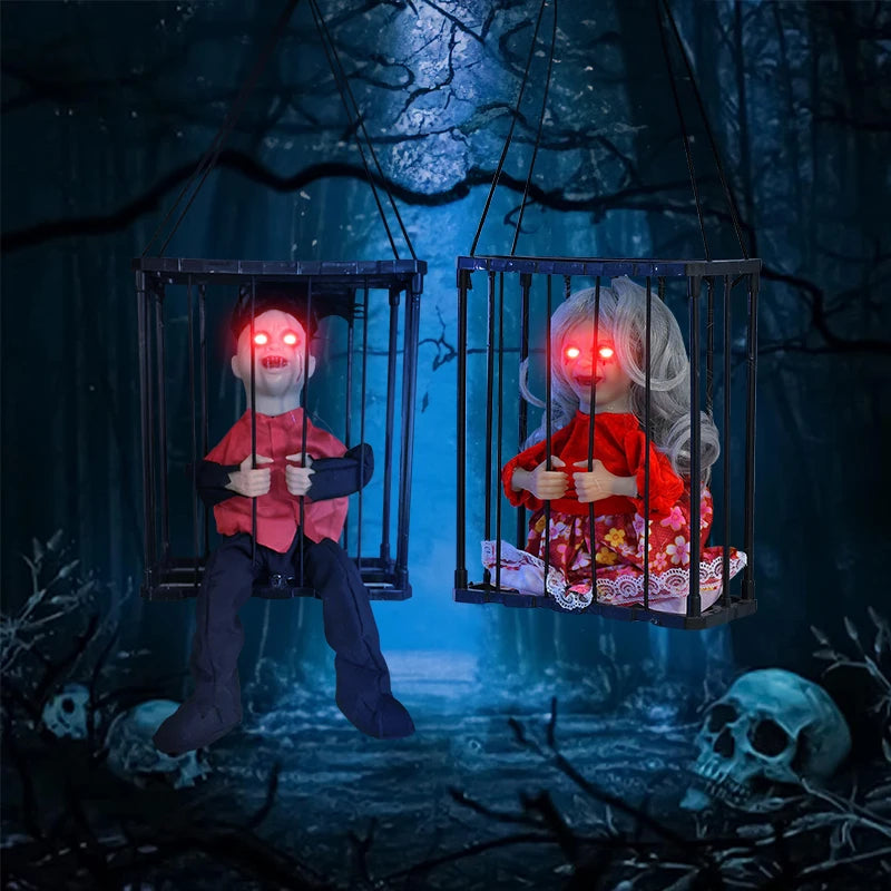 Animated Halloween Decoration Scary Prisoner Activated Sensor Light Up Eyes Spooky Sound Skull Ghost Haunted House Hanging Decor