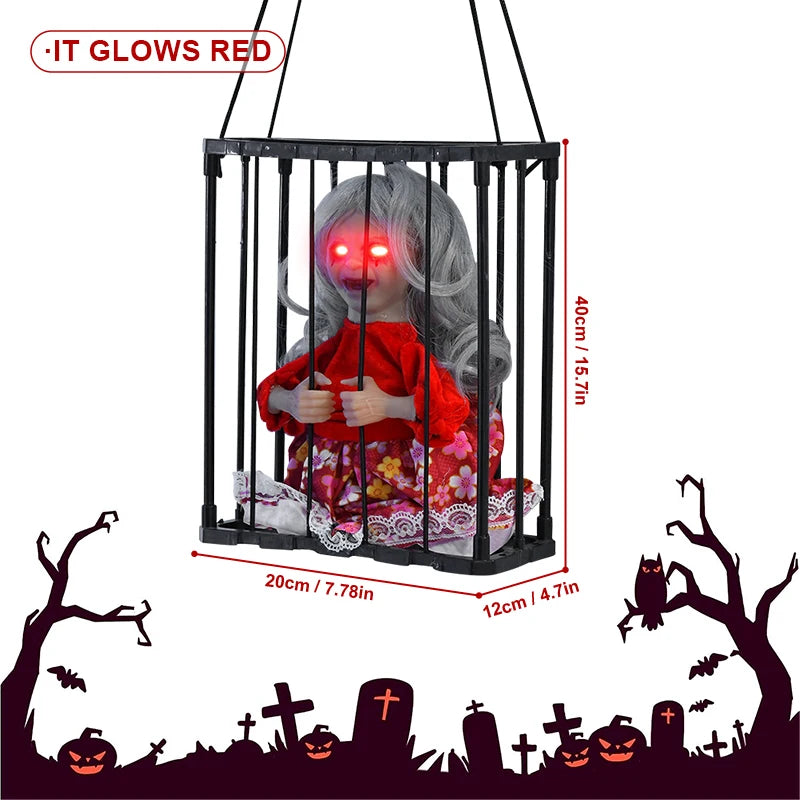 Animated Halloween Decoration Scary Prisoner Activated Sensor Light Up Eyes Spooky Sound Skull Ghost Haunted House Hanging Decor