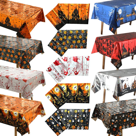 Halloween Disposable Plastic Tablecloth Horror Pumpkin Castle Bloody Handprints Tablecloth Halloween Party Home Decor Suppies